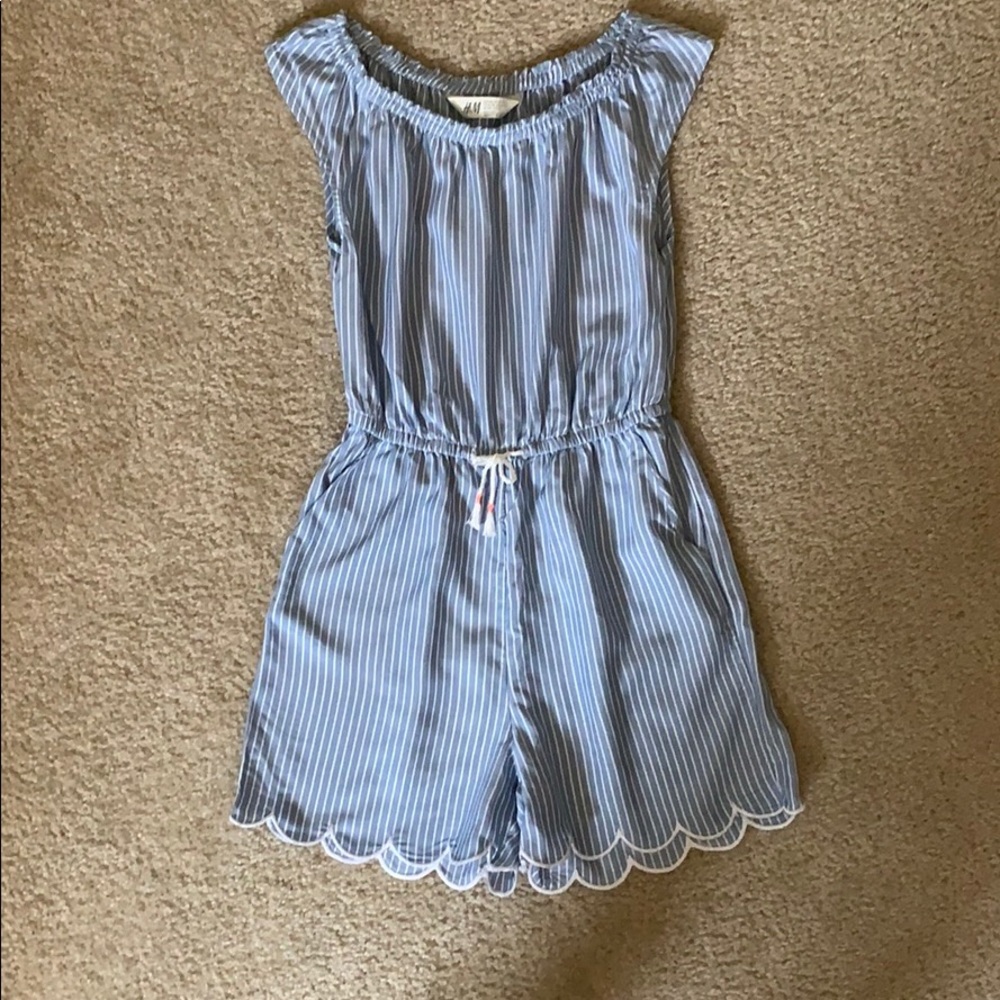 Blue and white striped romper